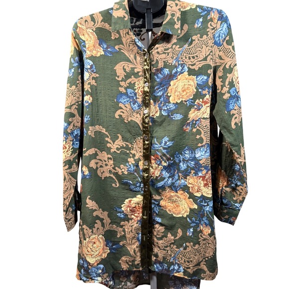 Oddi Tops - Oddi Boho Mixed Print Tunic Velvet Burnout Sheer Back Floral Blouse Women Medium